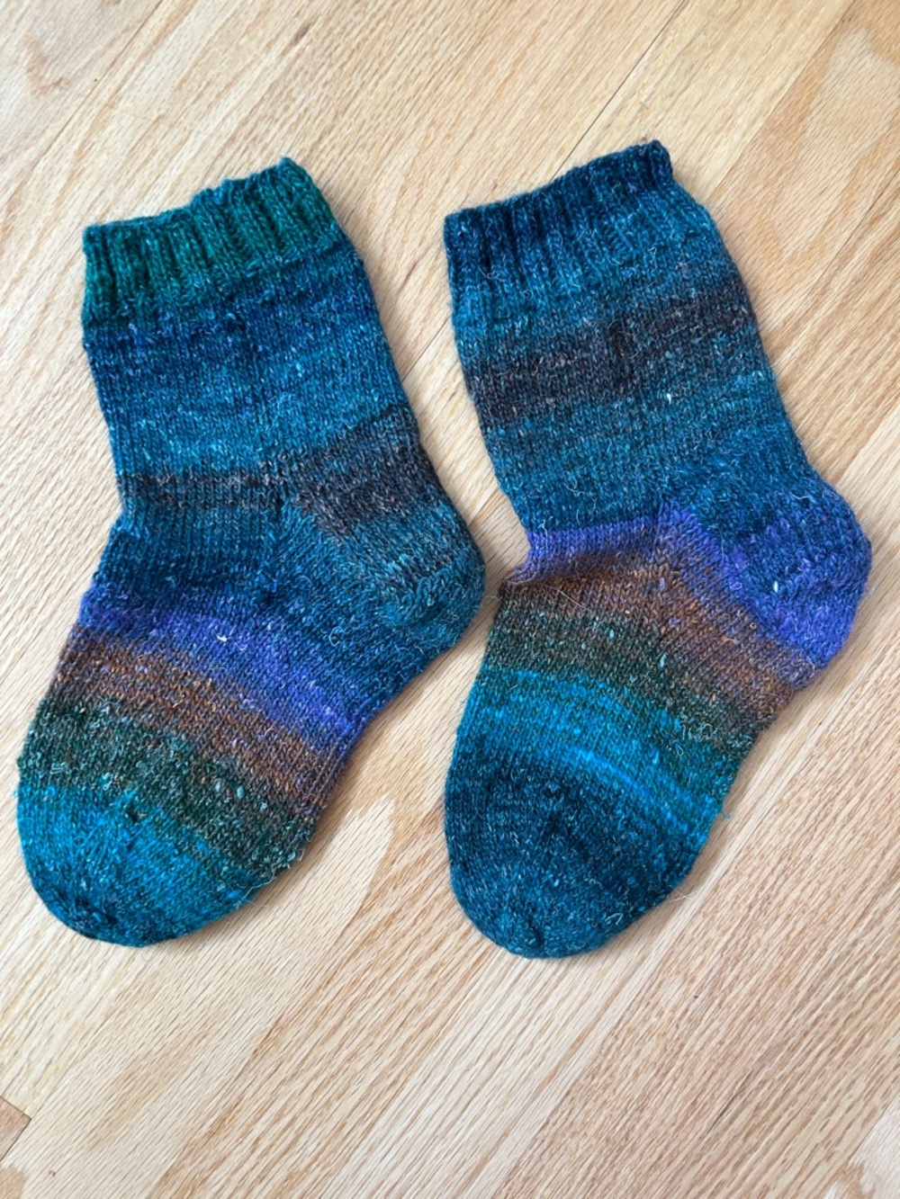 Handmade Multicolor Wool Crew Socks - Teal, Blue & Purple